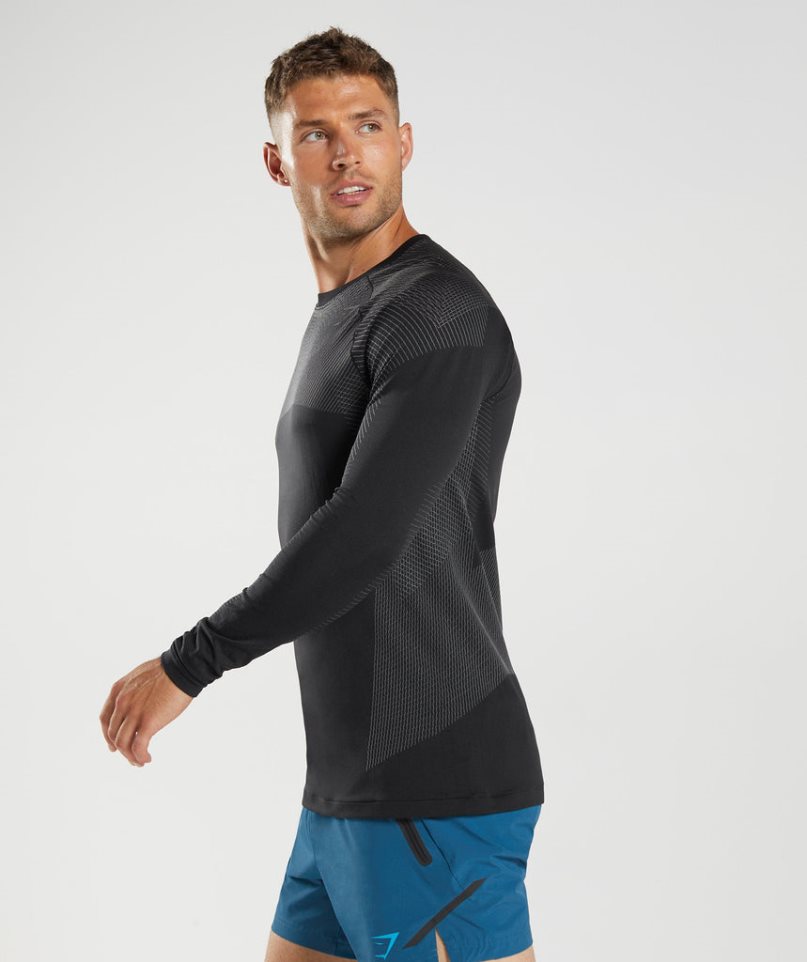 Men's Gymshark Apex Seamless Long Sleeve T-Shirts Black | CA A1D3N5